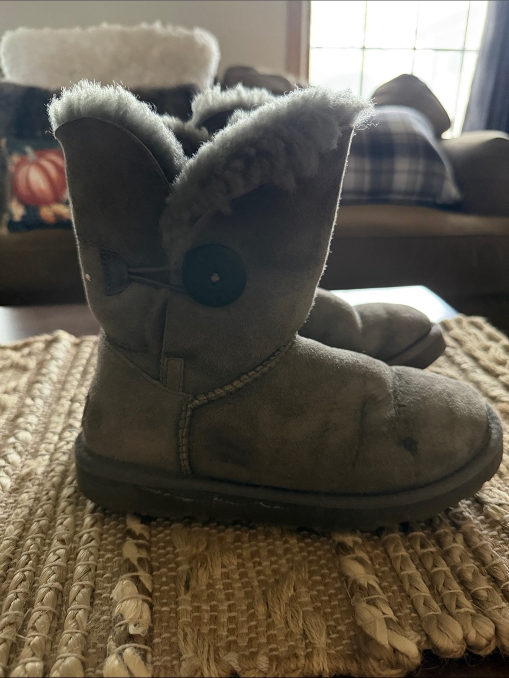 UGG Gray Button Shearling-Trim Boots